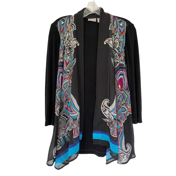 Chicos Travelers Cardigan Open Front Sz 1 US M Multicolor  Paisley Chiffon Flowy - Picture 1 of 5